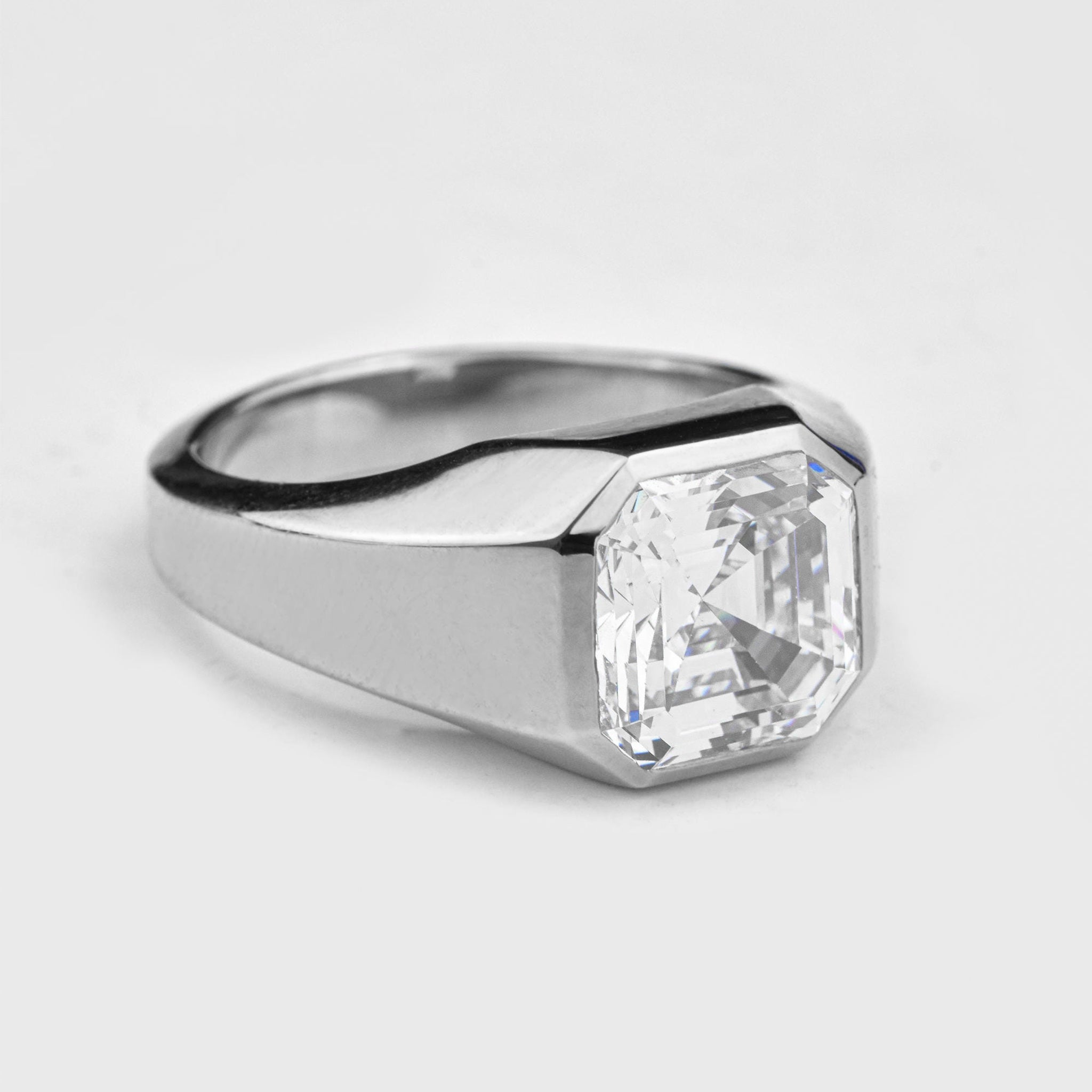 Bold Statement Asscher Mens Moissanite Engagement Ring