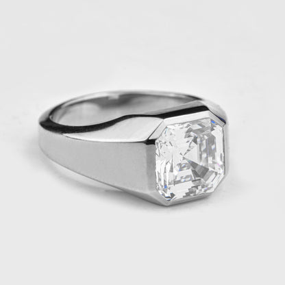 Bold Statement Asscher Mens Moissanite Engagement Ring
