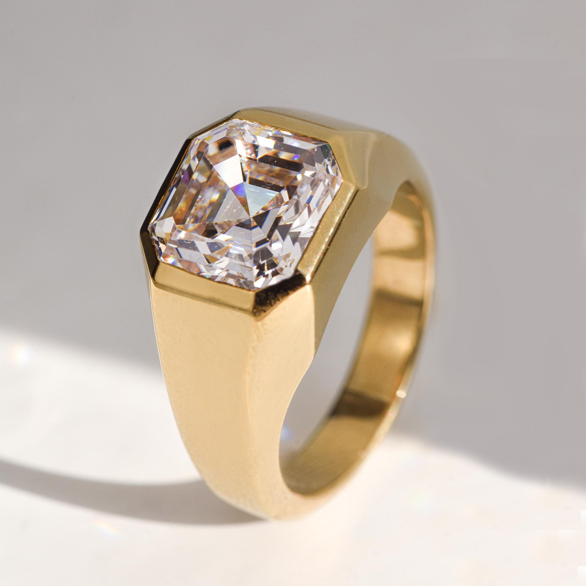 Bold Statement Asscher Mens Moissanite Engagement Ring