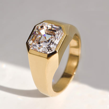 Bold Statement Asscher Mens Moissanite Engagement Ring