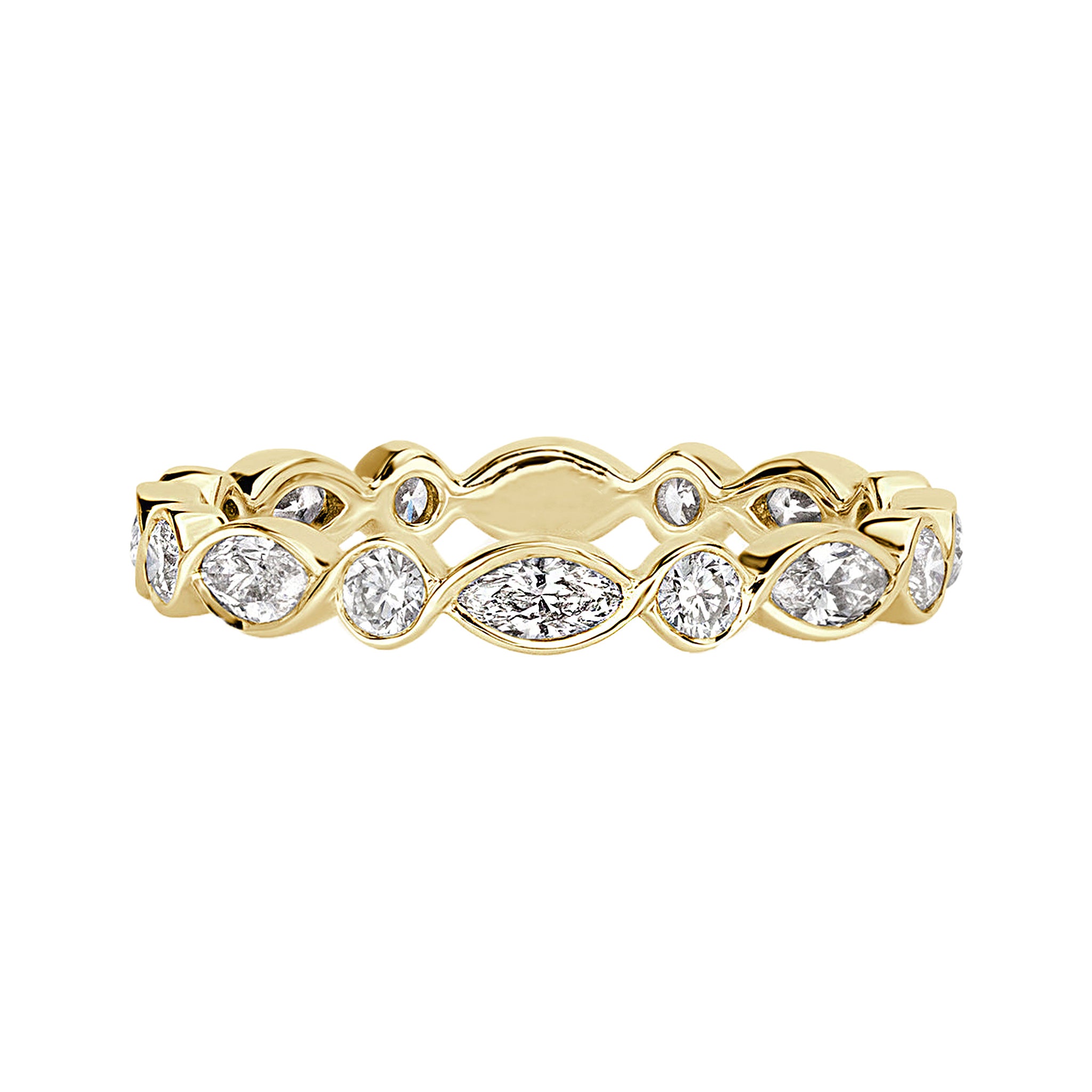 Alternating Bezel Set Marquise Round Diamond Wedding Ring