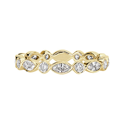 Alternating Bezel Set Marquise Round Diamond Wedding Ring