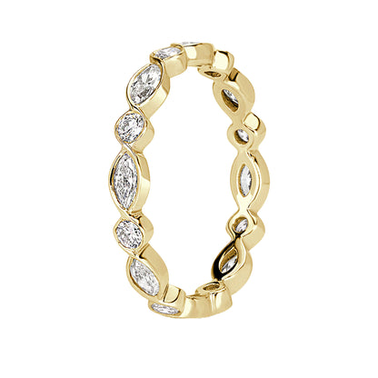 Alternating Bezel Set Marquise Round Diamond Wedding Ring