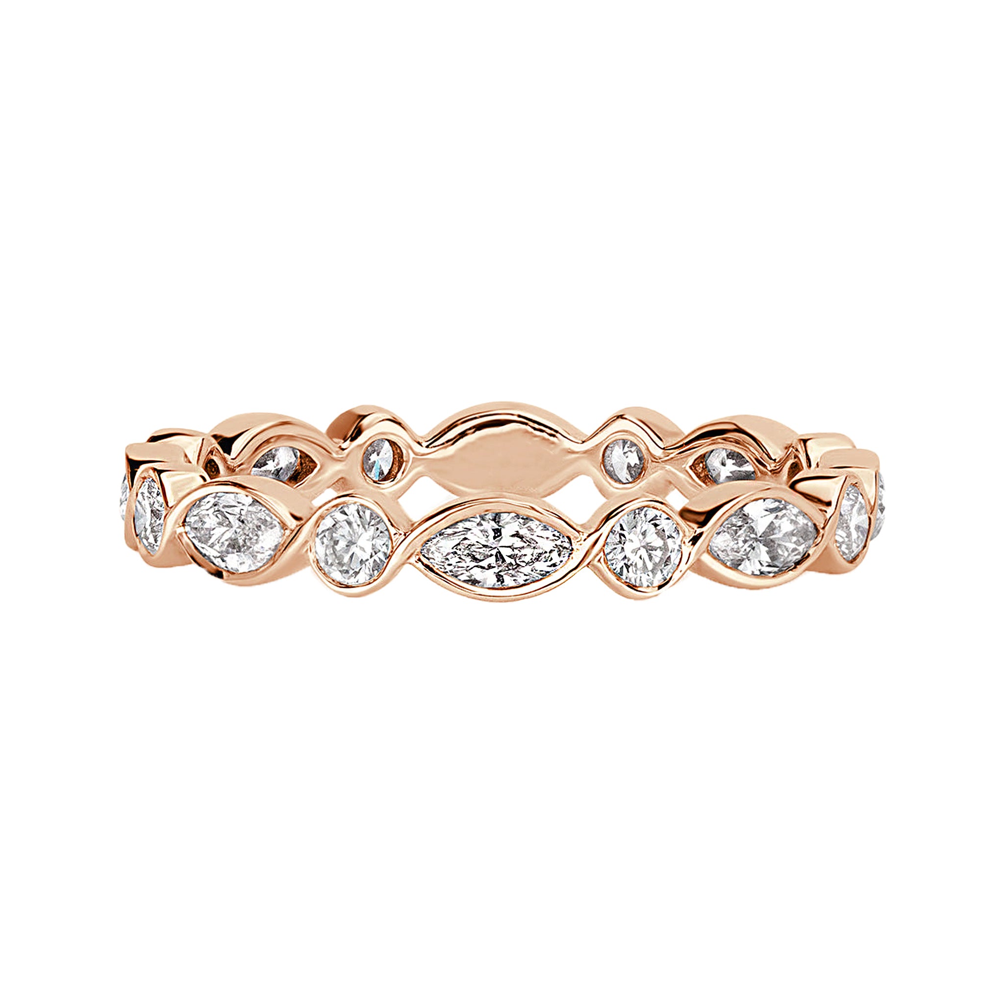 Alternating Bezel Set Marquise Round Diamond Wedding Ring