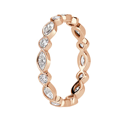 Alternating Bezel Set Marquise Round Diamond Wedding Ring