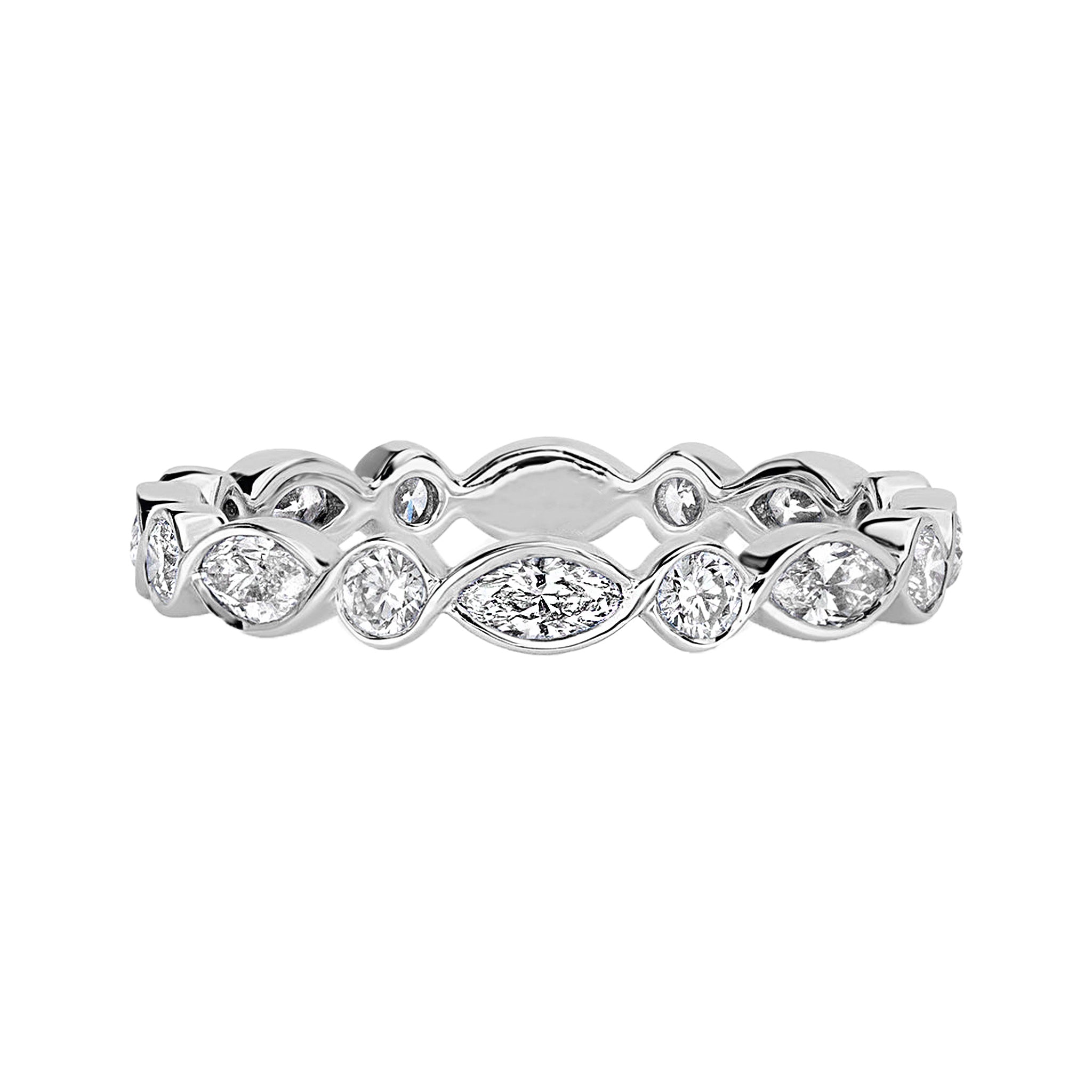 Alternating Bezel Set Marquise Round Diamond Wedding Ring