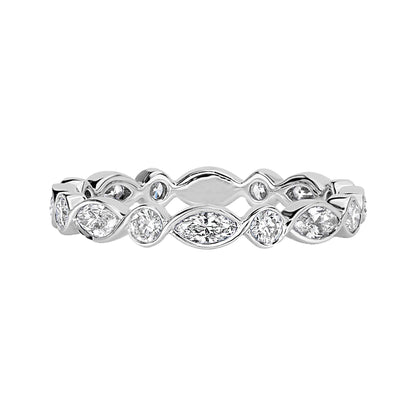 Alternating Bezel Set Marquise Round Diamond Wedding Ring