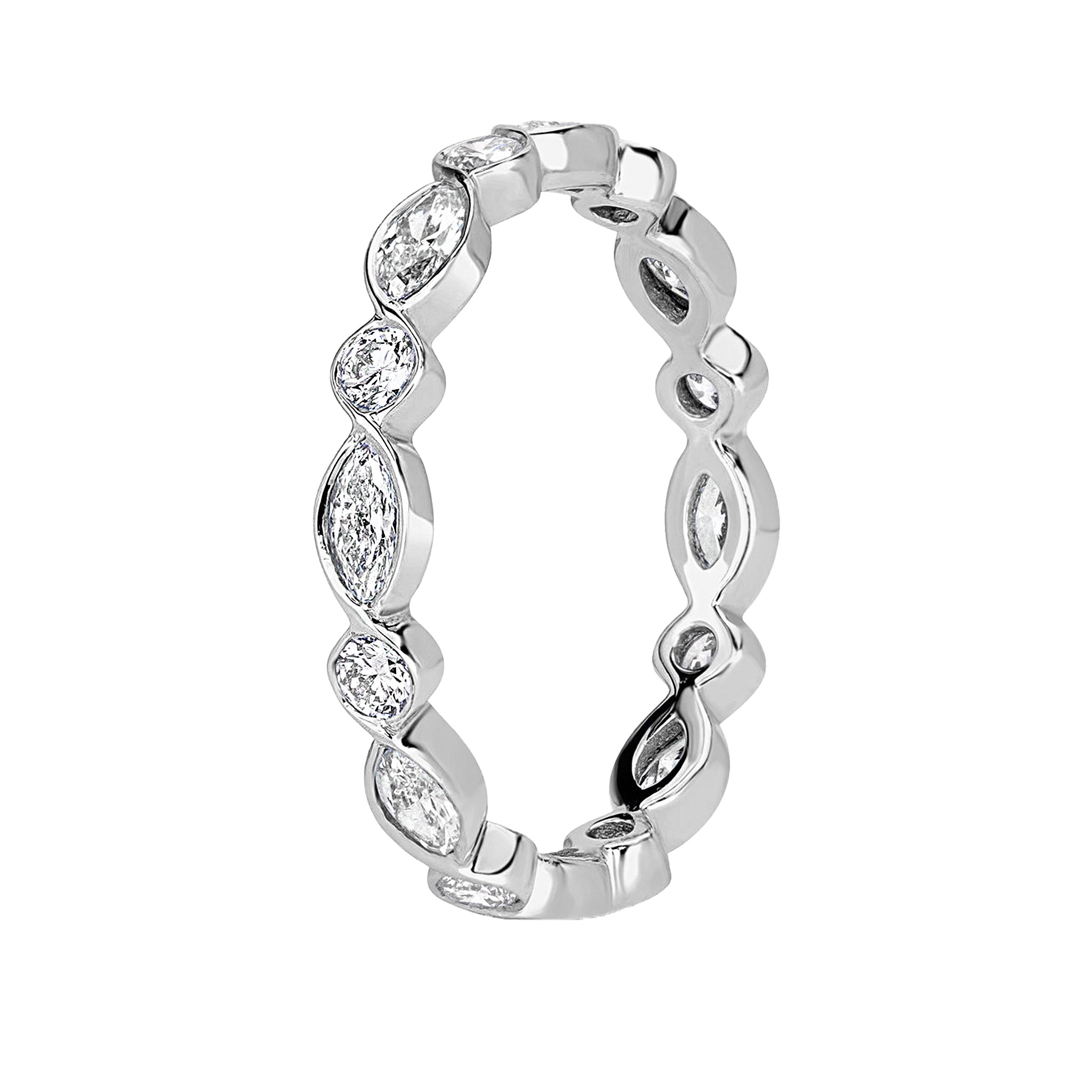 Alternating Bezel Set Marquise Round Diamond Wedding Ring