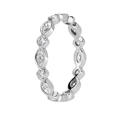 Alternating Bezel Set Marquise Round Diamond Wedding Ring