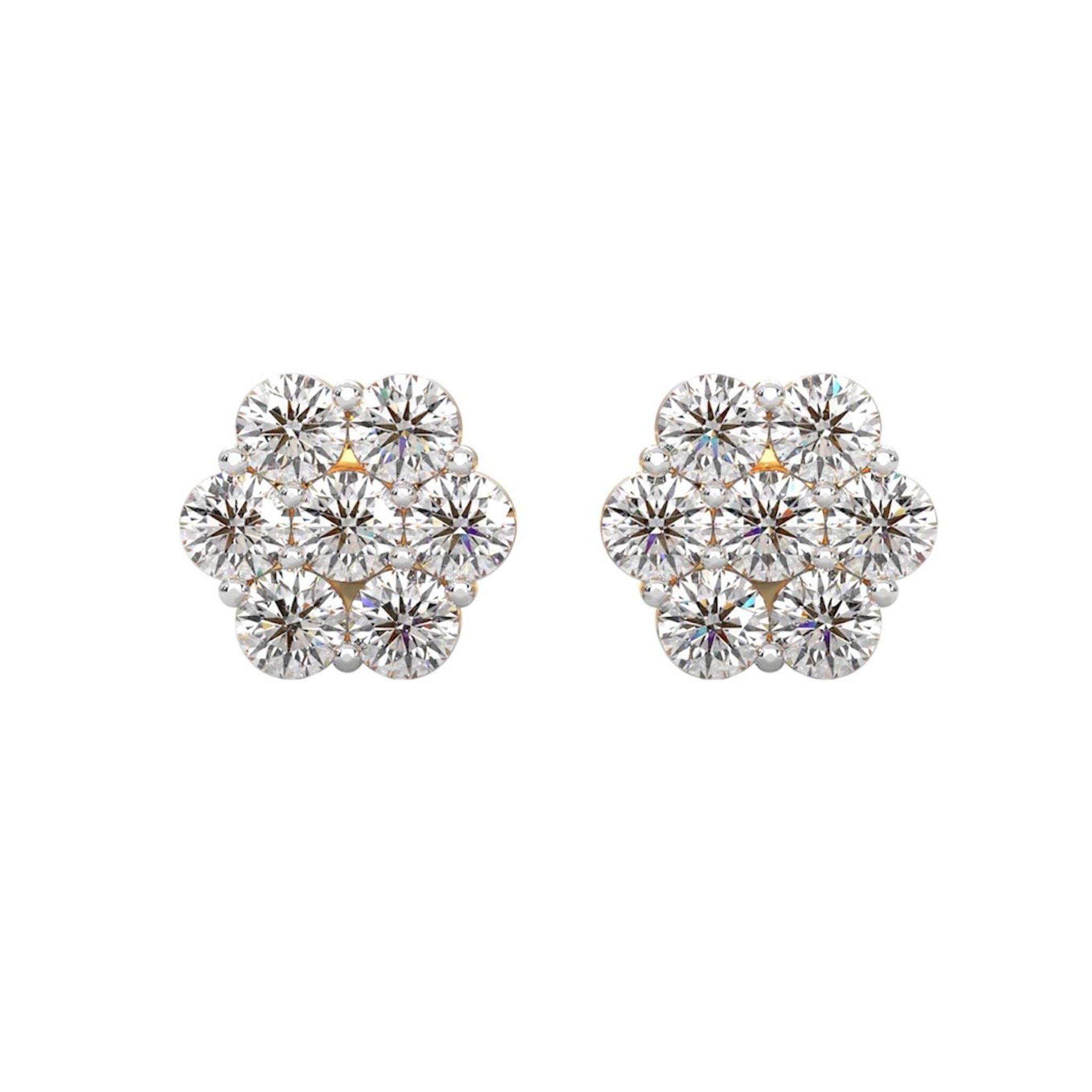 Flower Style Cluster Diamond Stud Earrings