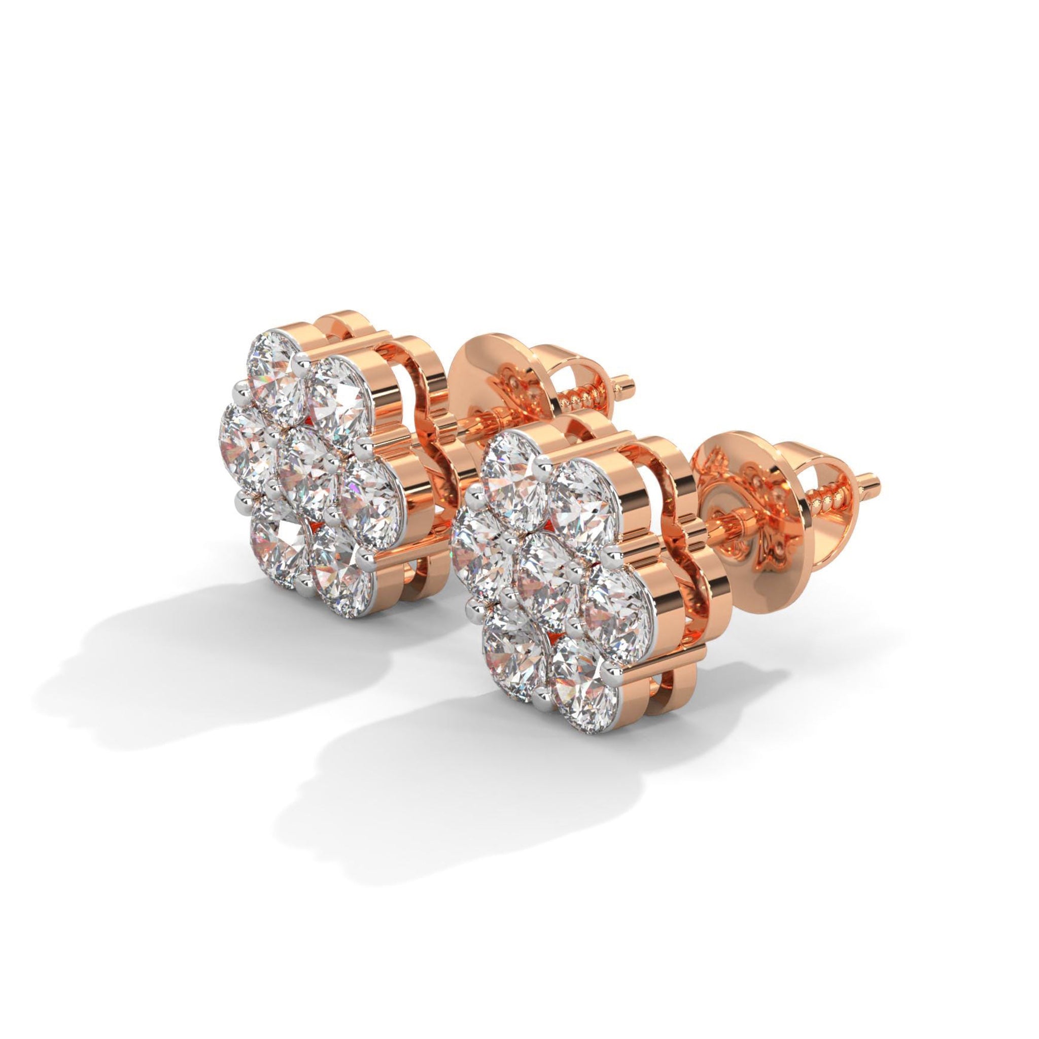 Flower Style Cluster Diamond Stud Earrings