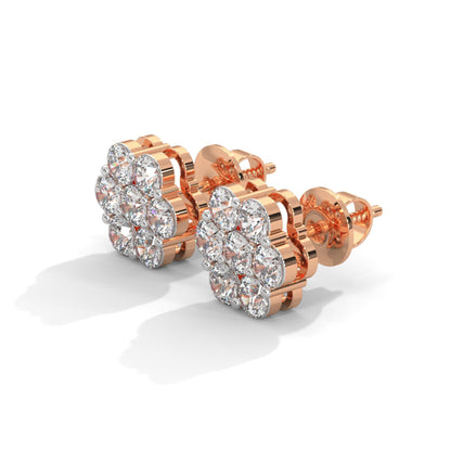 Flower Style Cluster Diamond Stud Earrings