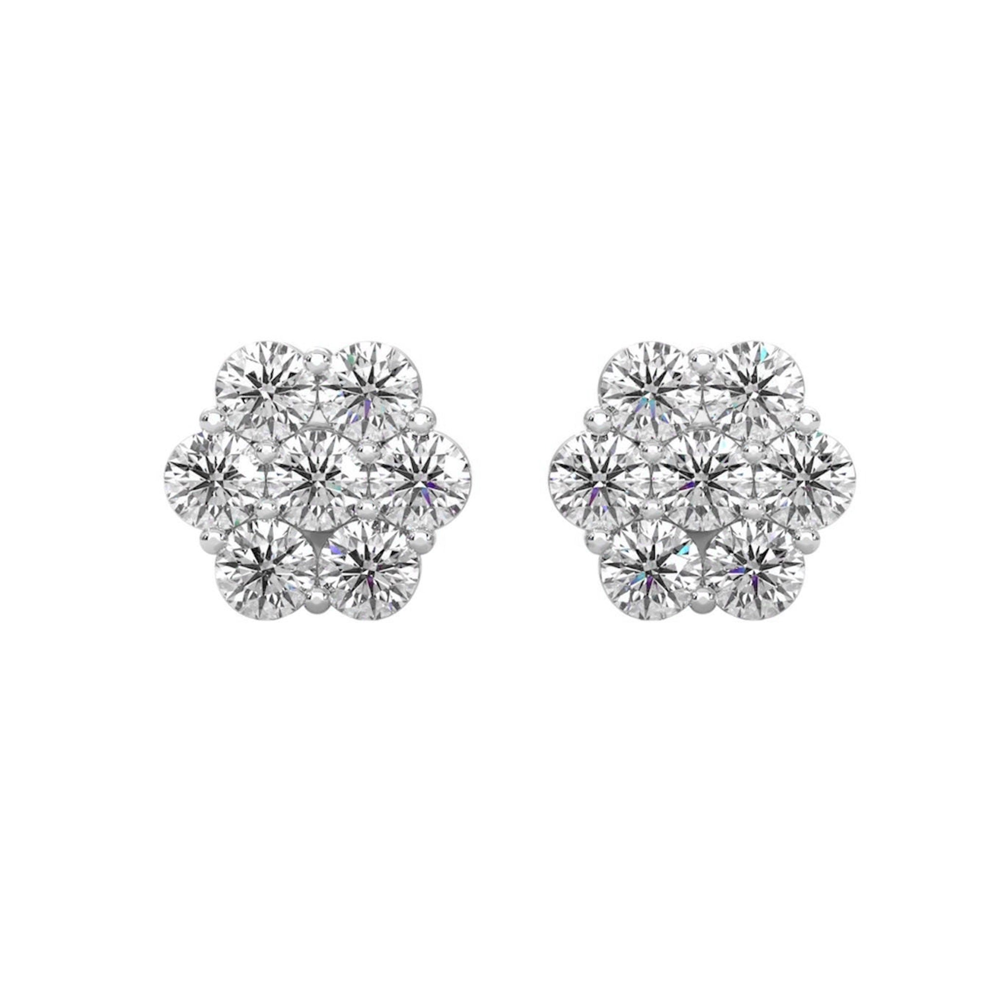 Flower Style Cluster Diamond Stud Earrings