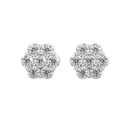 Flower Style Cluster Diamond Stud Earrings