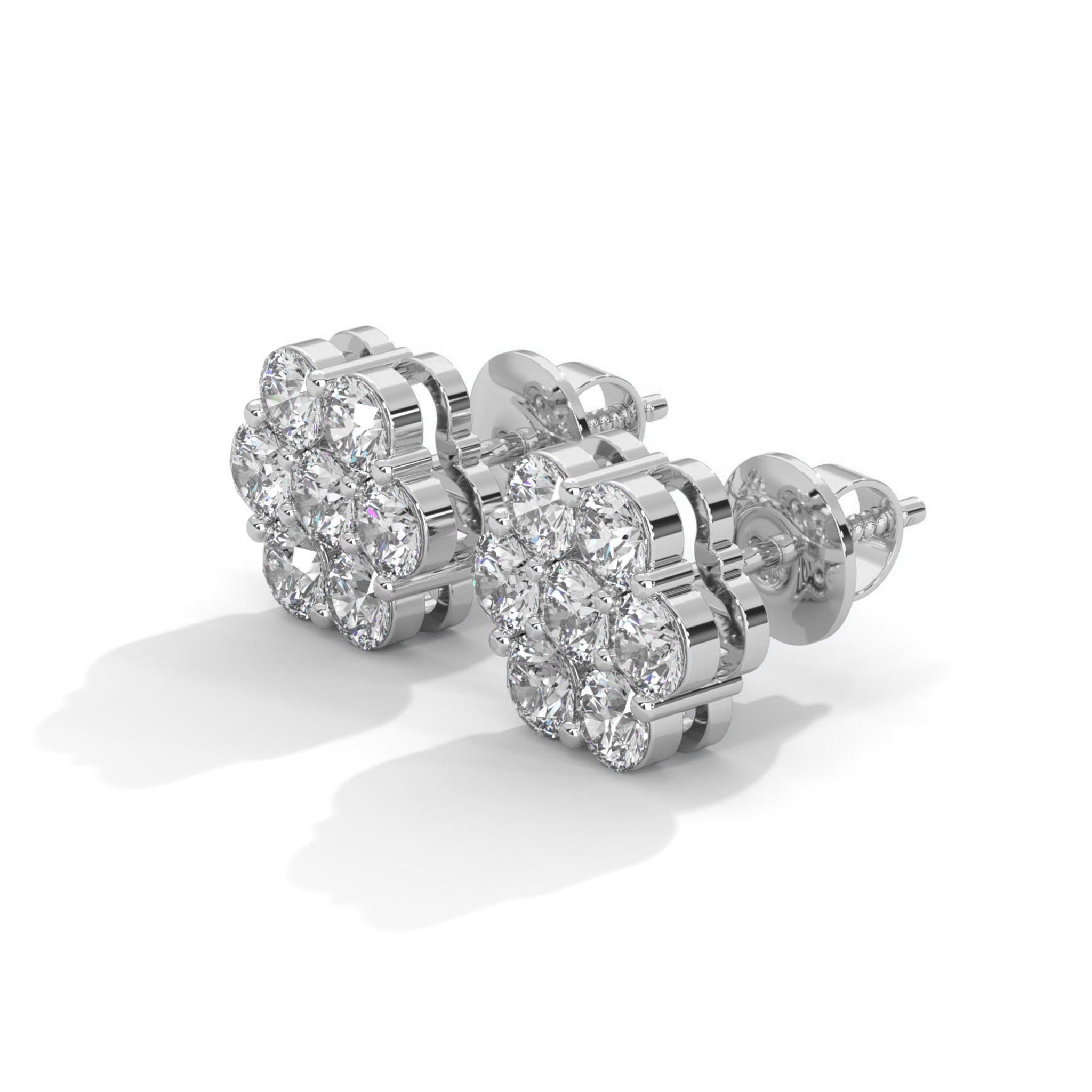 Flower Style Cluster Diamond Stud Earrings