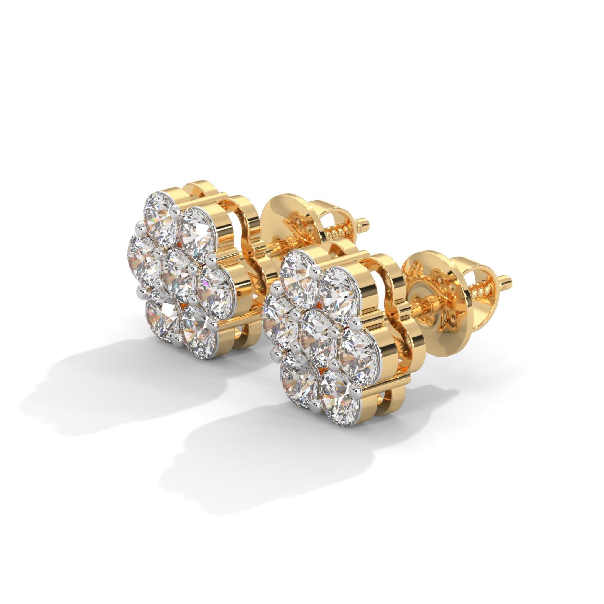 Flower Style Cluster Diamond Stud Earrings