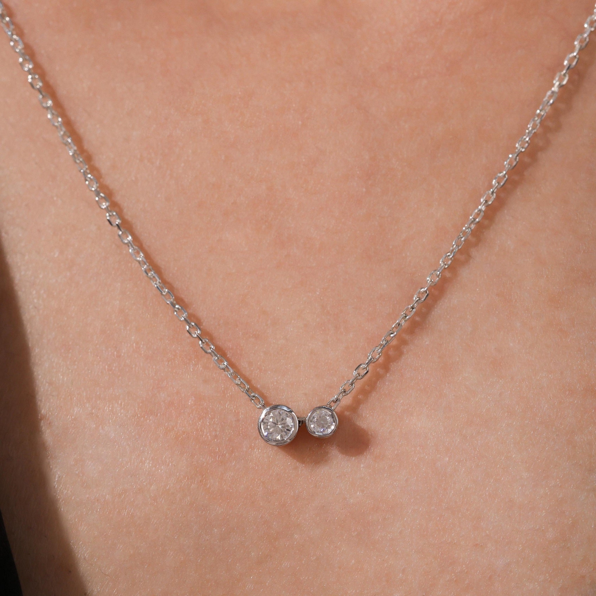 Two Stone Round Bezel Set Toi Et Moi Diamond Necklace