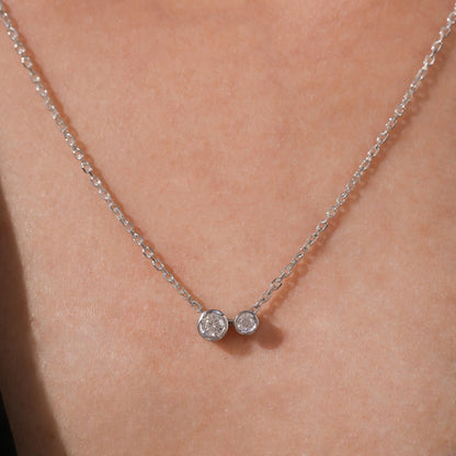 Two Stone Round Bezel Set Toi Et Moi Diamond Necklace