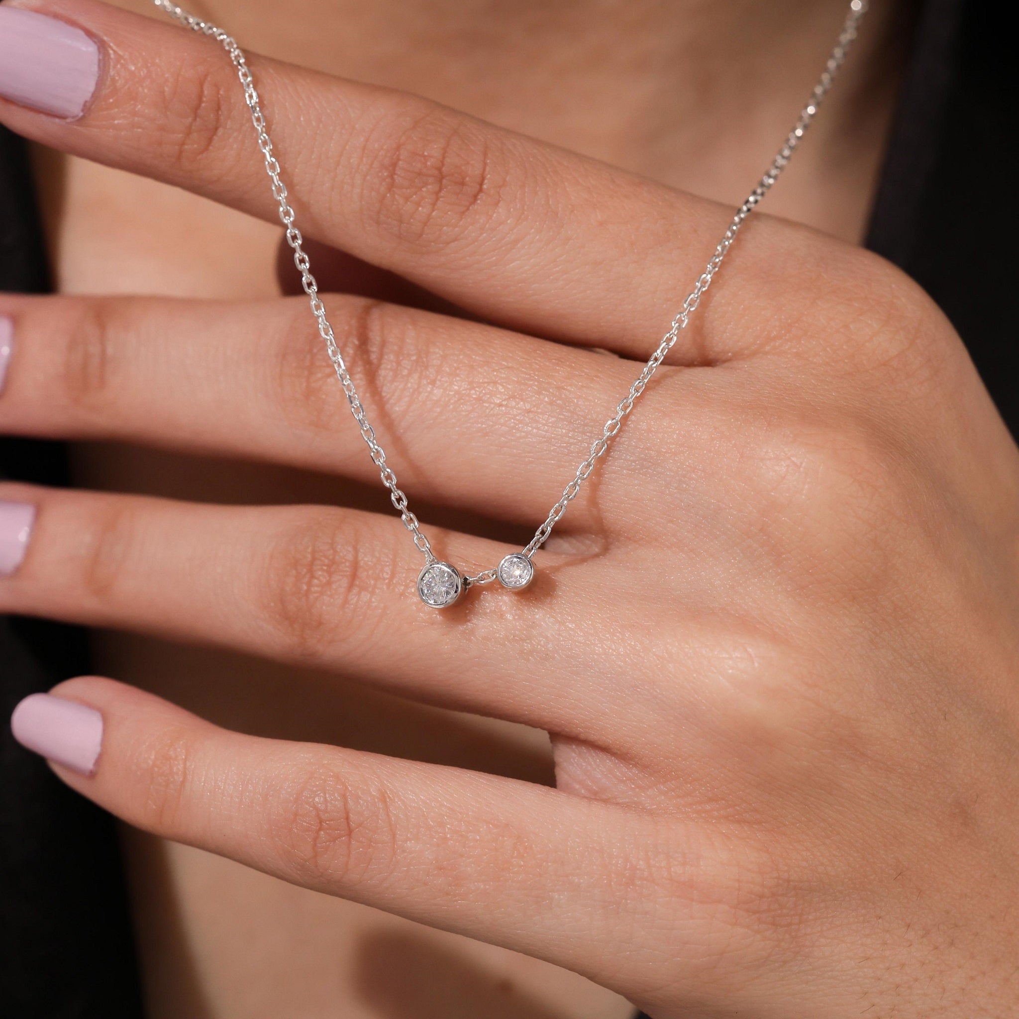 Two Stone Round Bezel Set Toi Et Moi Diamond Necklace