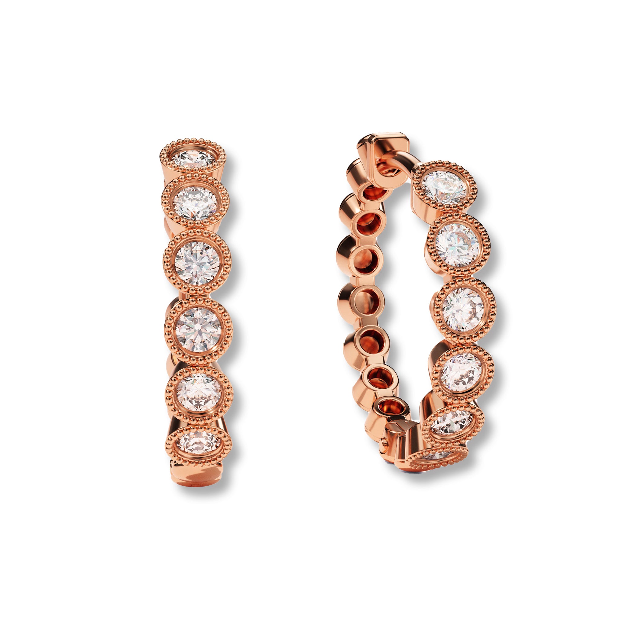Milgrain Round Diamond Hoop Earrings
