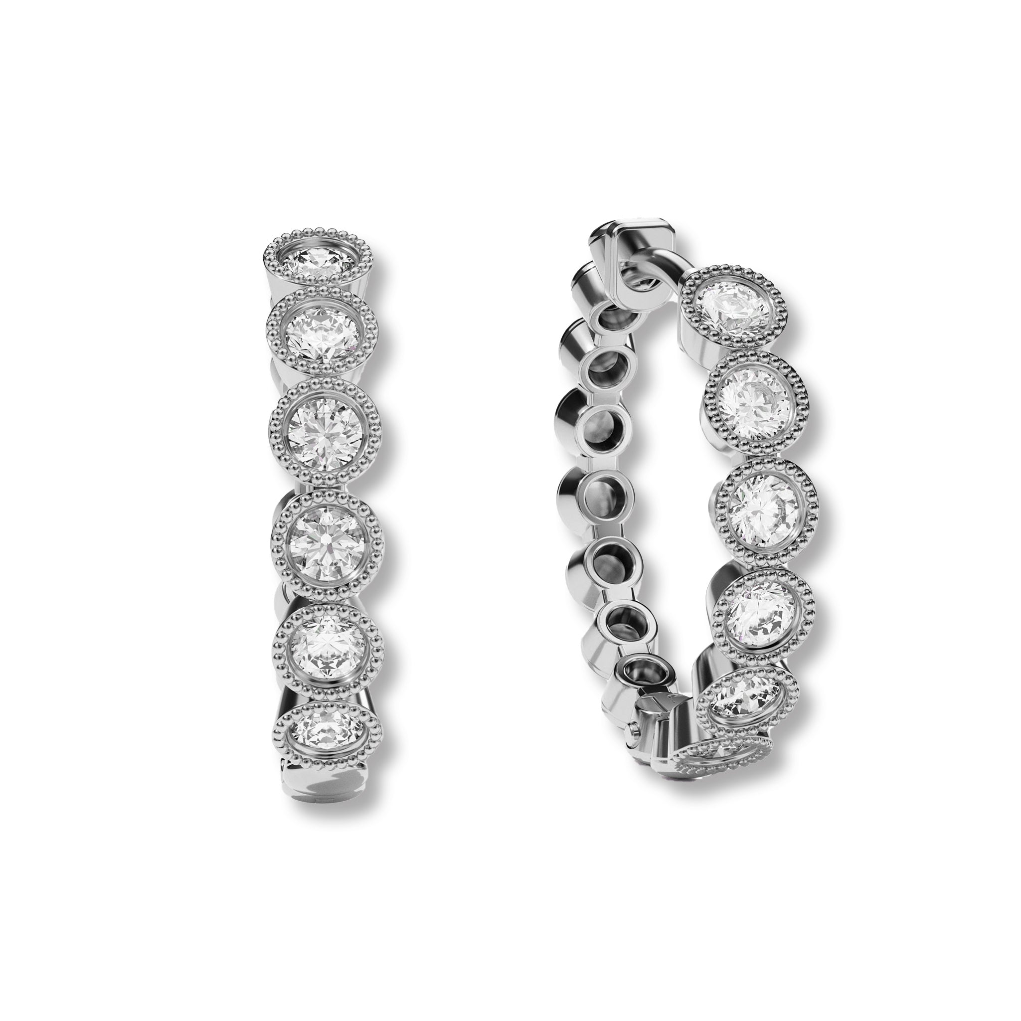 Milgrain Round Diamond Hoop Earrings