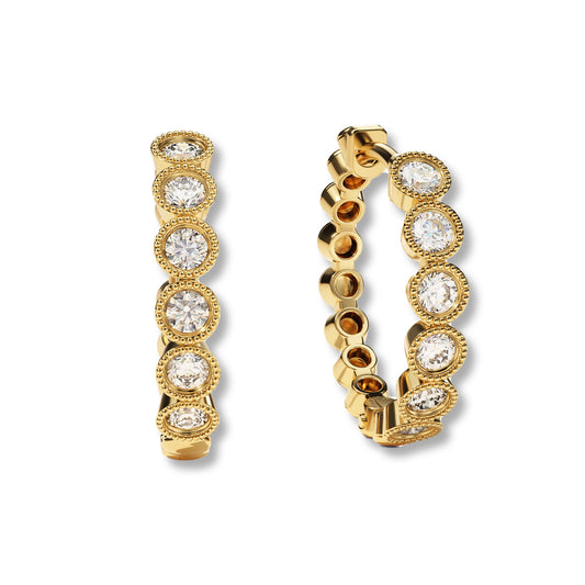 Milgrain Round Diamond Hoop Earrings
