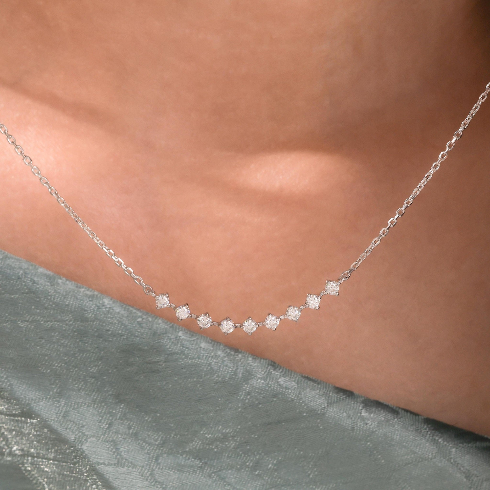 Delicate Floating Diamond Curve Bridal Wedding Necklace
