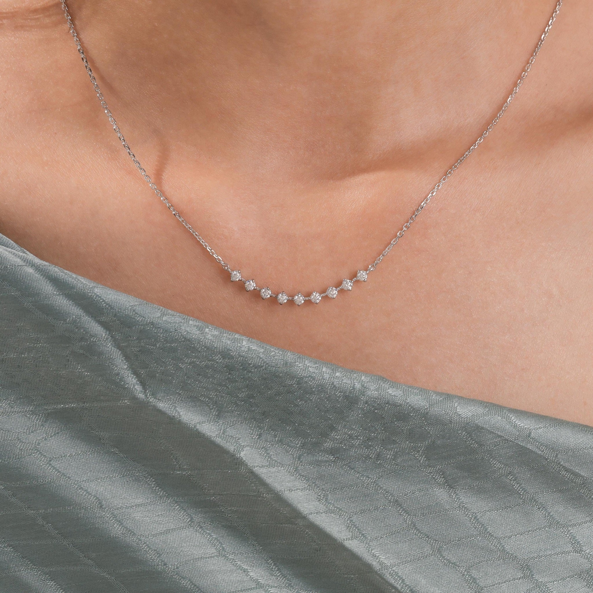 Delicate Floating Diamond Curve Bridal Wedding Necklace