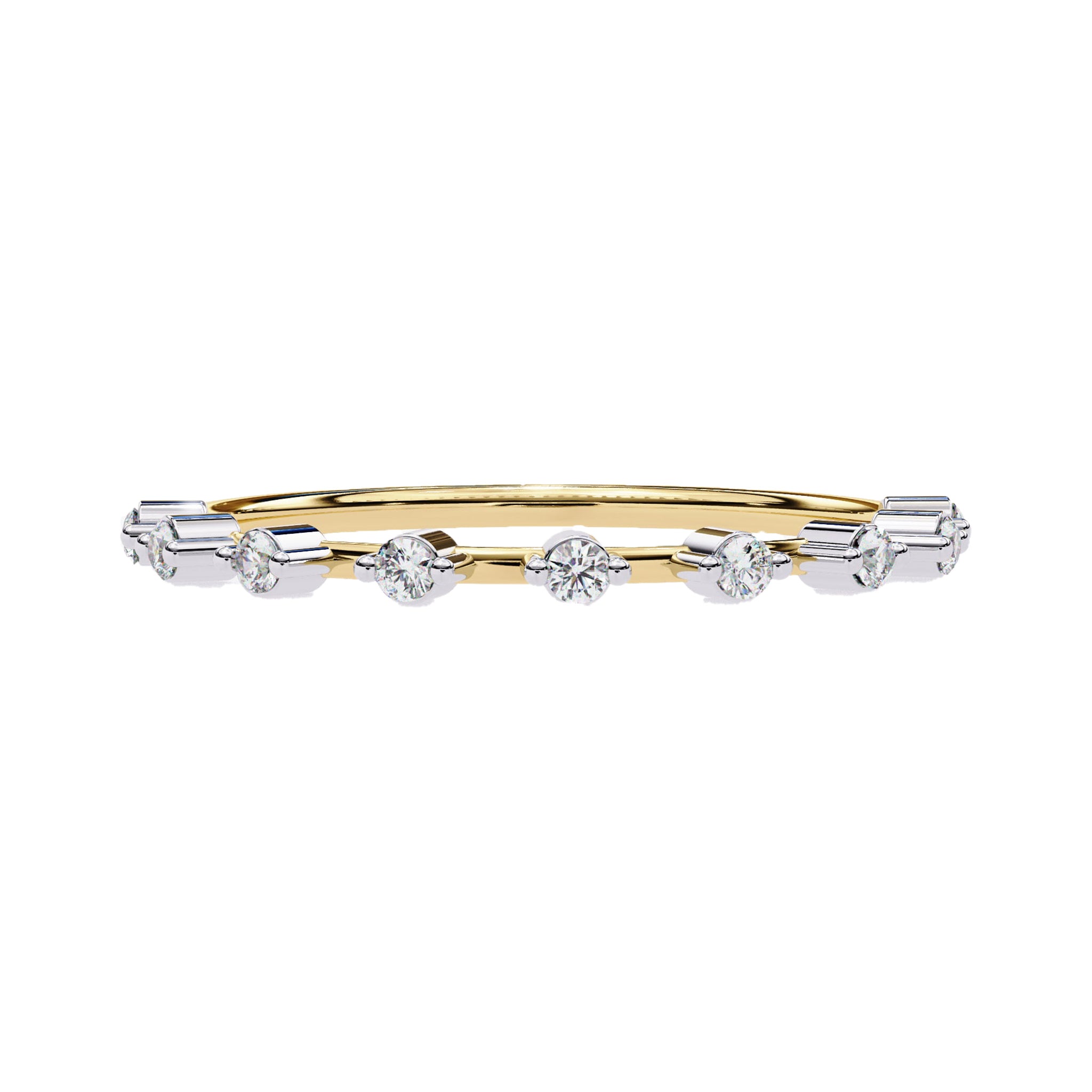 Petite Round Lab Diamond Wedding Ring in yellow gold with minimalist design and evenly spaced round lab-grown diamonds.