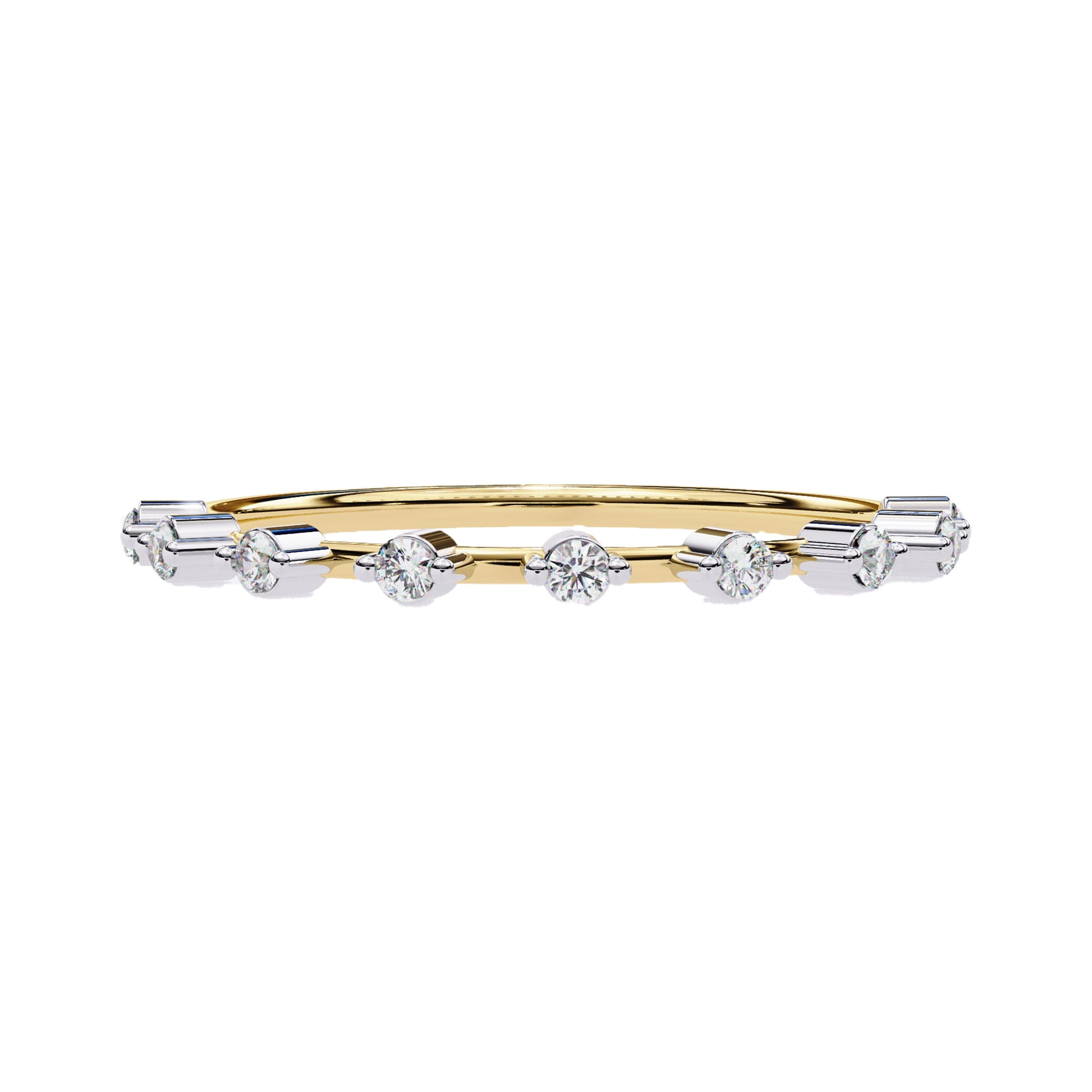 Petite Round Lab Diamond Wedding Ring in yellow gold with minimalist design and evenly spaced round lab-grown diamonds.