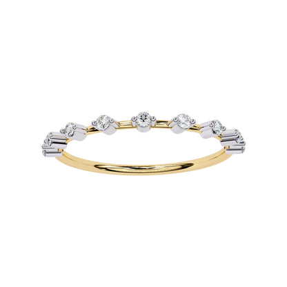 Minimalist yellow gold Petite Round Lab Diamond Wedding Ring featuring dainty round diamonds in a modern prong setting.