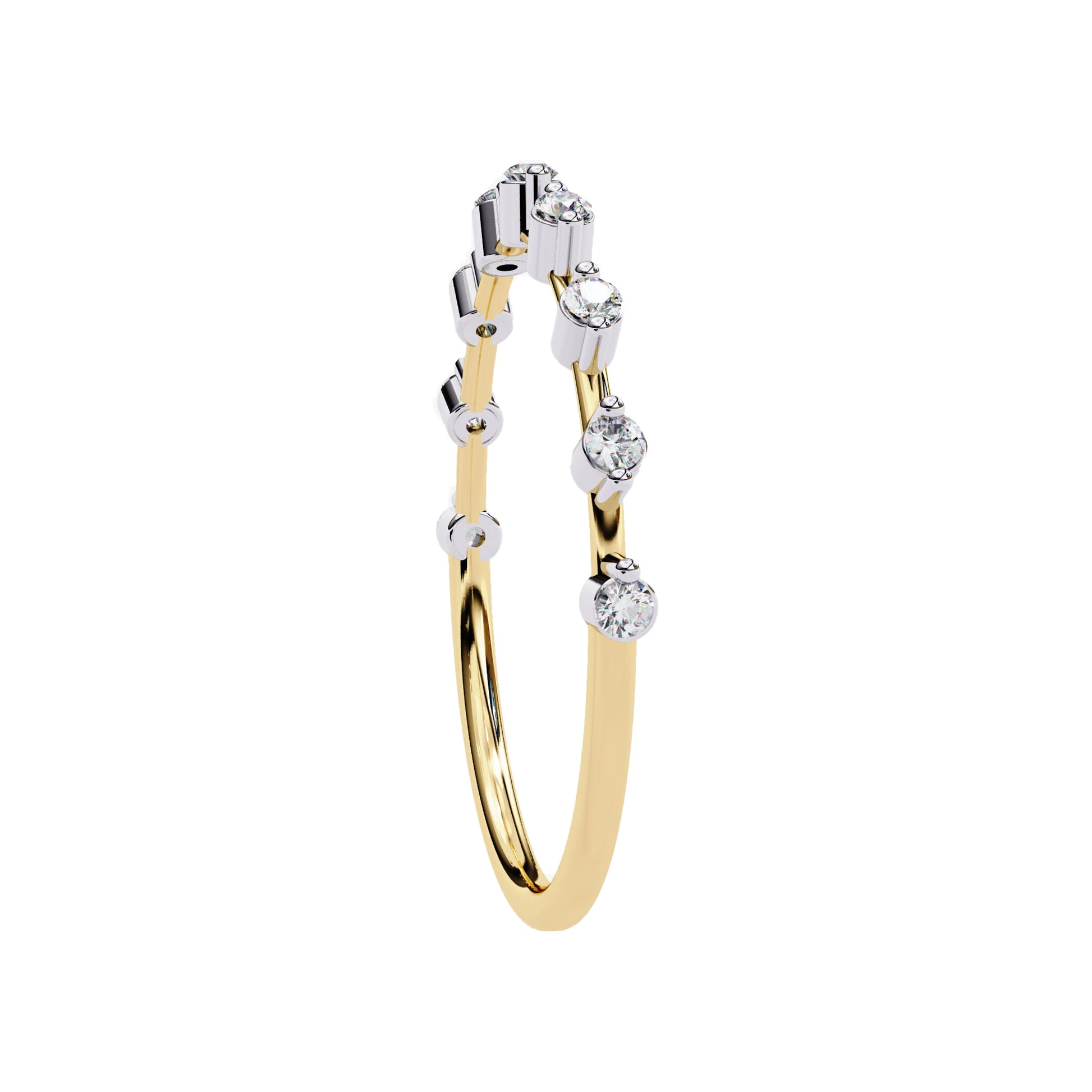 Side view of Petite Round Lab Diamond Wedding Ring in yellow gold, showcasing delicate round diamonds in a sleek band.