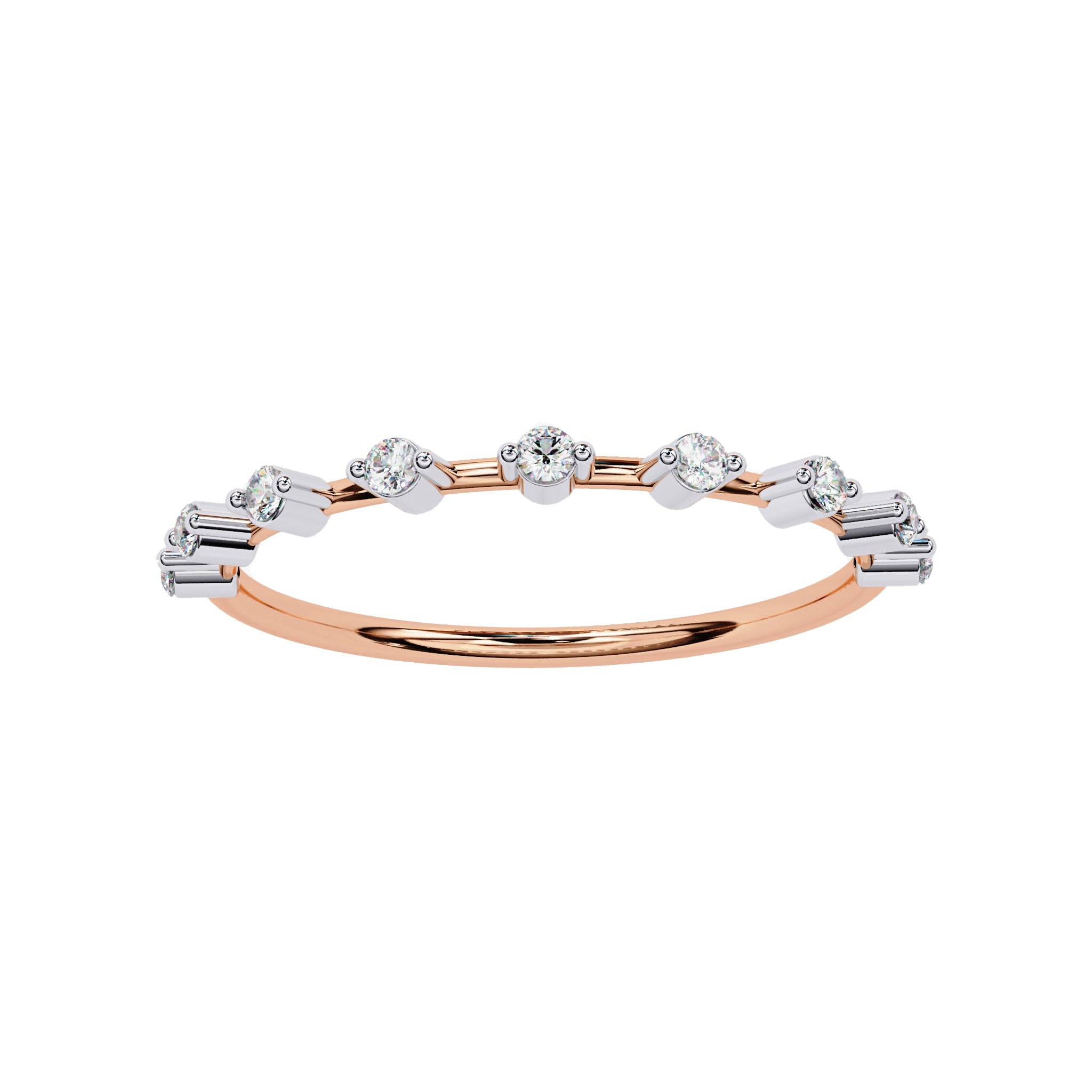 Petite Round Lab Diamond Wedding Ring in rose gold featuring dainty round diamonds in a sleek, modern setting.