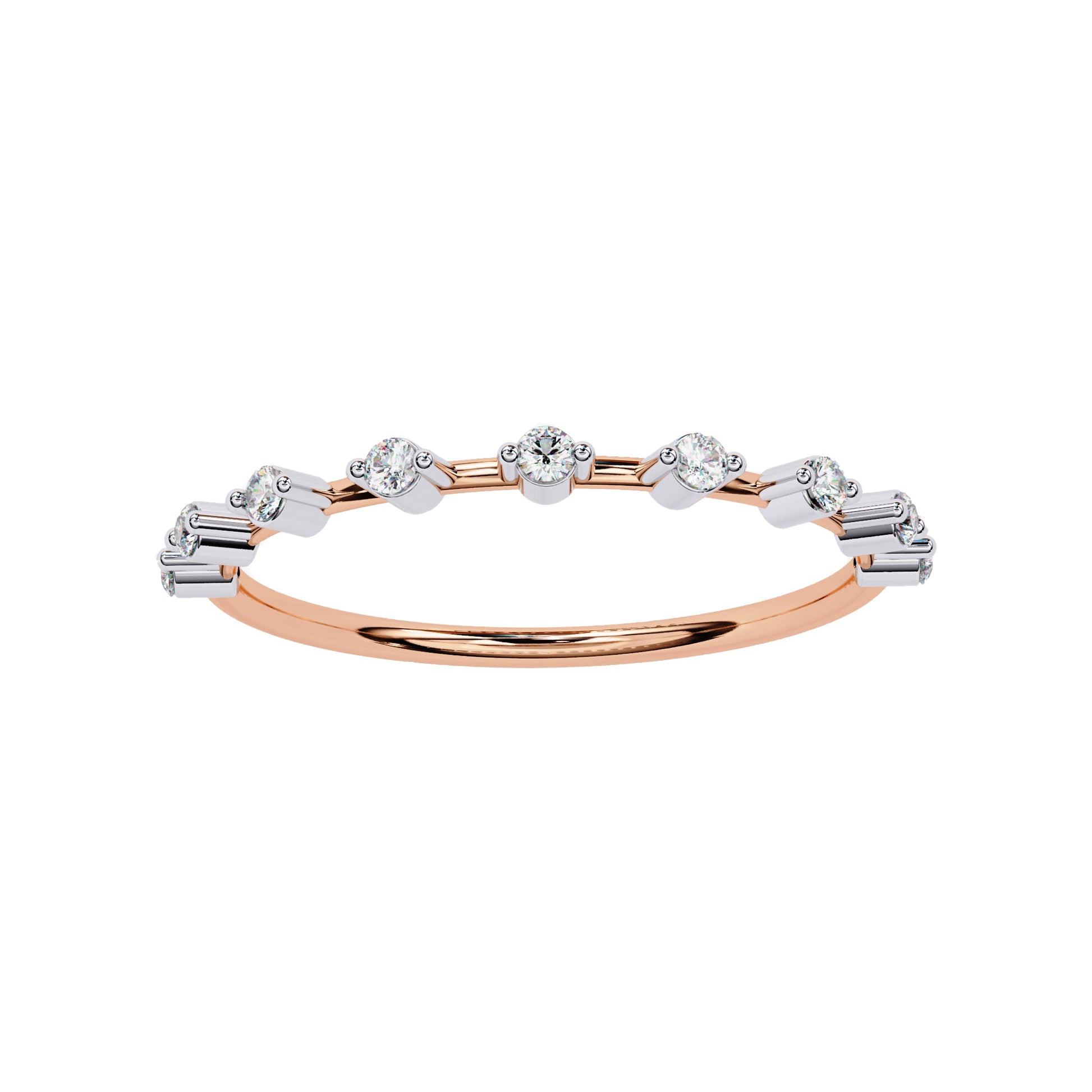 Petite Round Lab Diamond Wedding Ring in rose gold featuring dainty round diamonds in a sleek, modern setting.