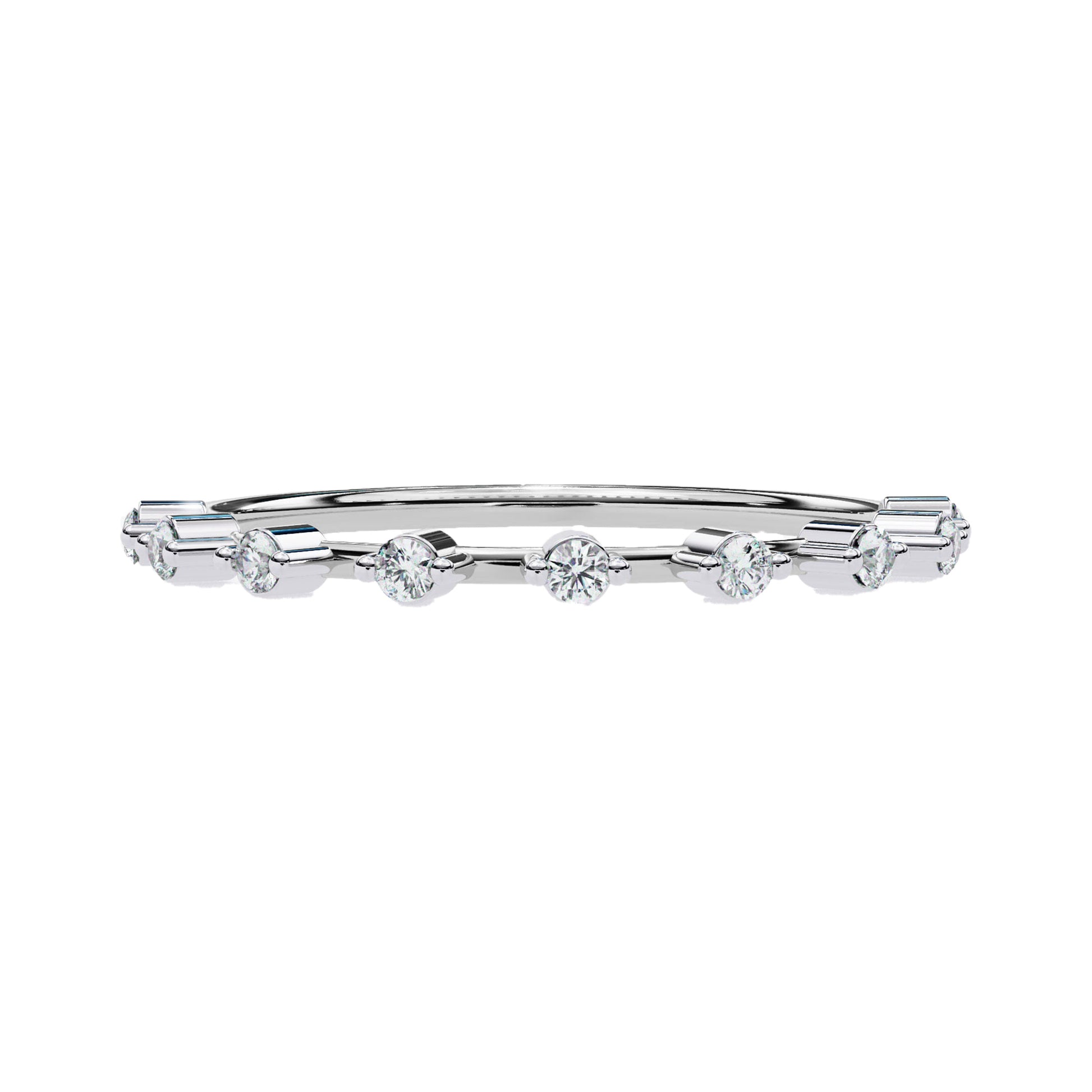 White gold Petite Round Lab Diamond Wedding Ring with a minimalist band and sparkling round lab-grown diamonds.