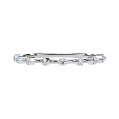 White gold Petite Round Lab Diamond Wedding Ring with a minimalist band and sparkling round lab-grown diamonds.