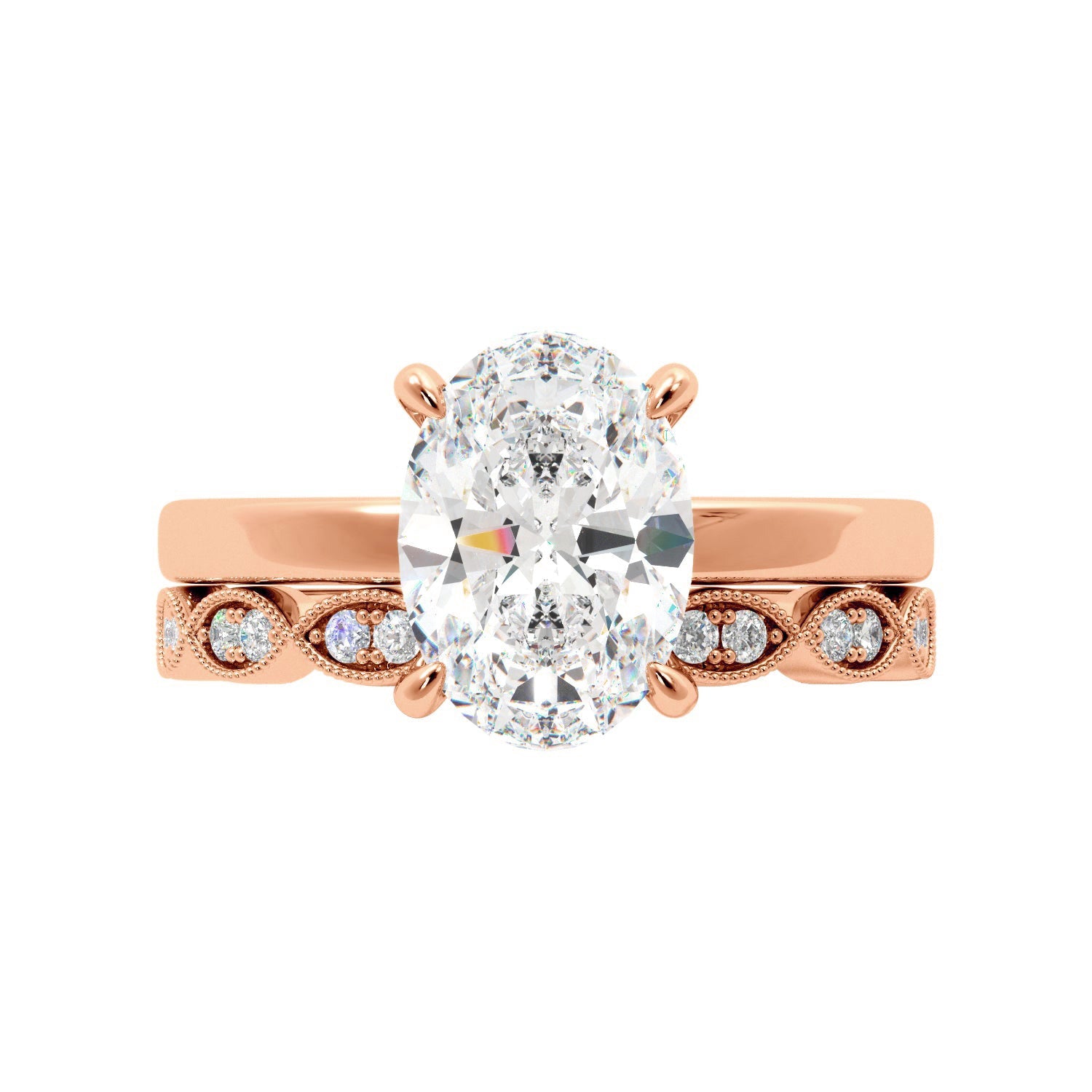 Lab Created Oval Diamond Engagement Ring Set