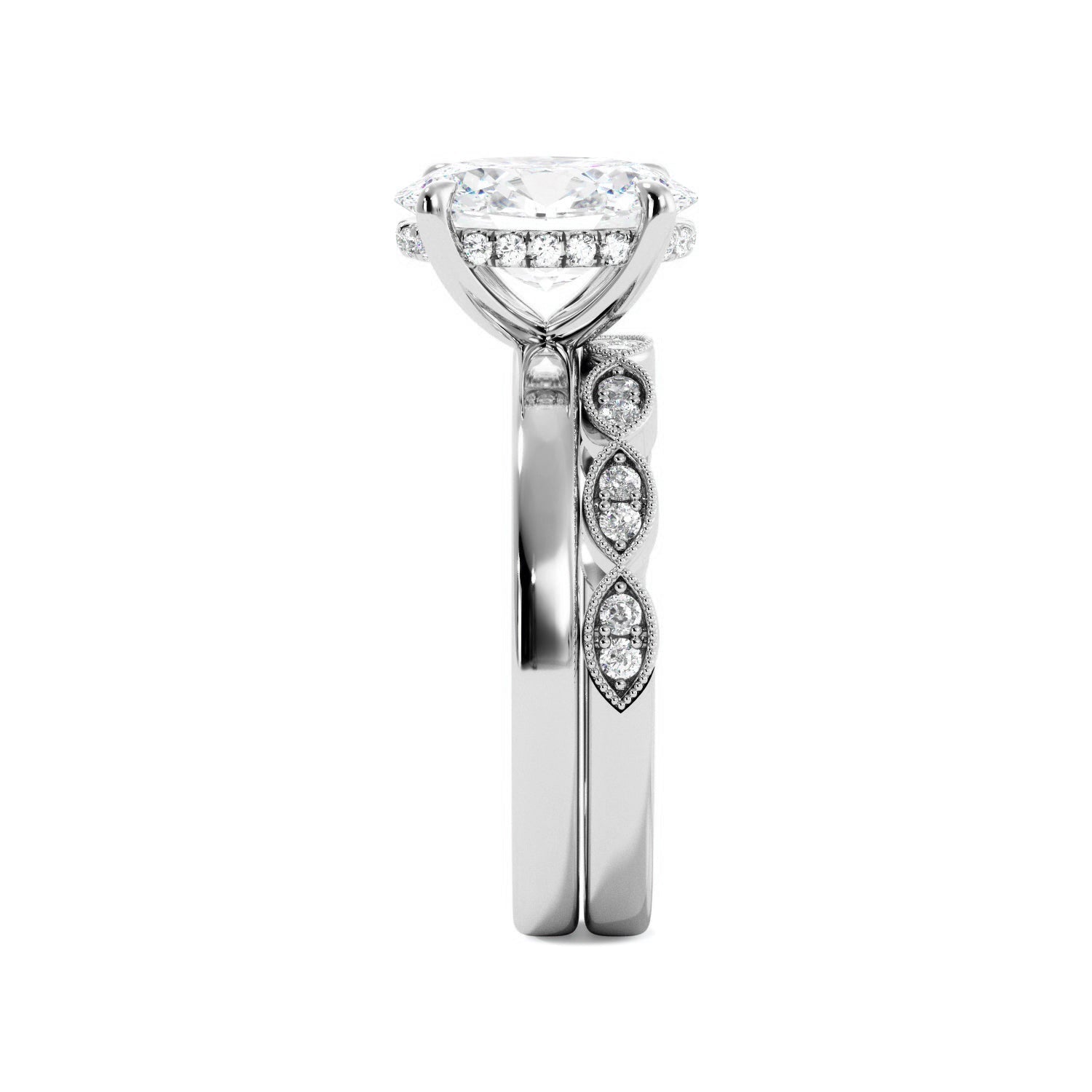Lab Created Oval Diamond Engagement Ring Set