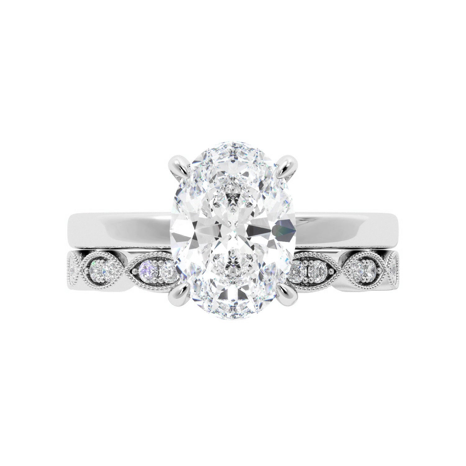 Lab Created Oval Diamond Engagement Ring Set