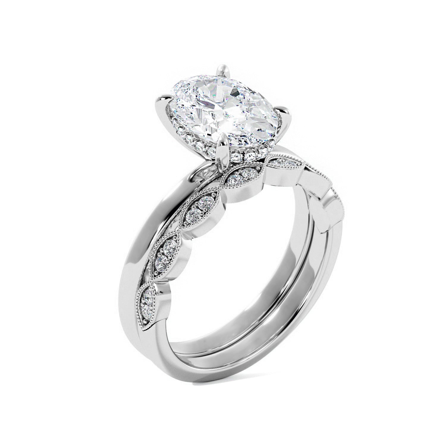 Lab Created Oval Diamond Engagement Ring Set