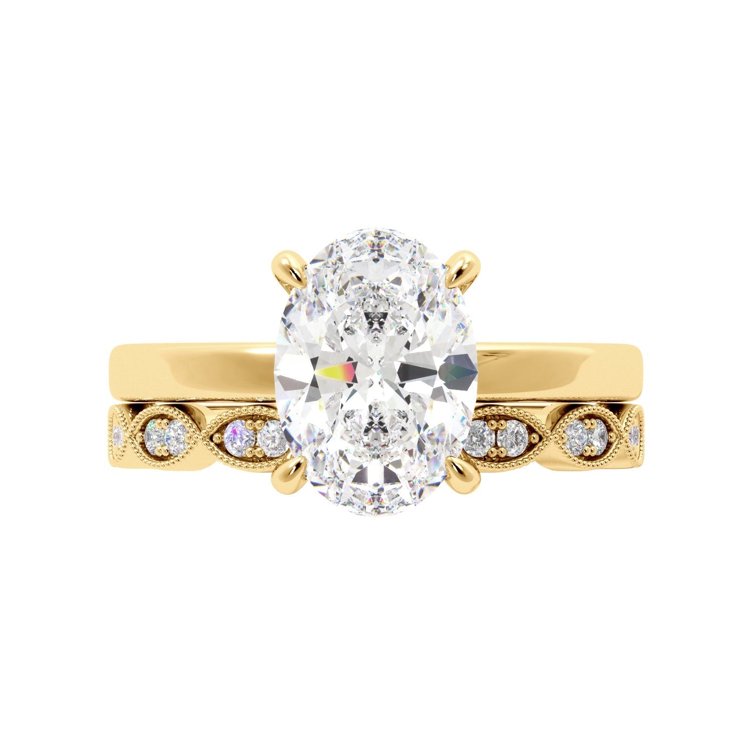 Lab Created Oval Diamond Engagement Ring Set