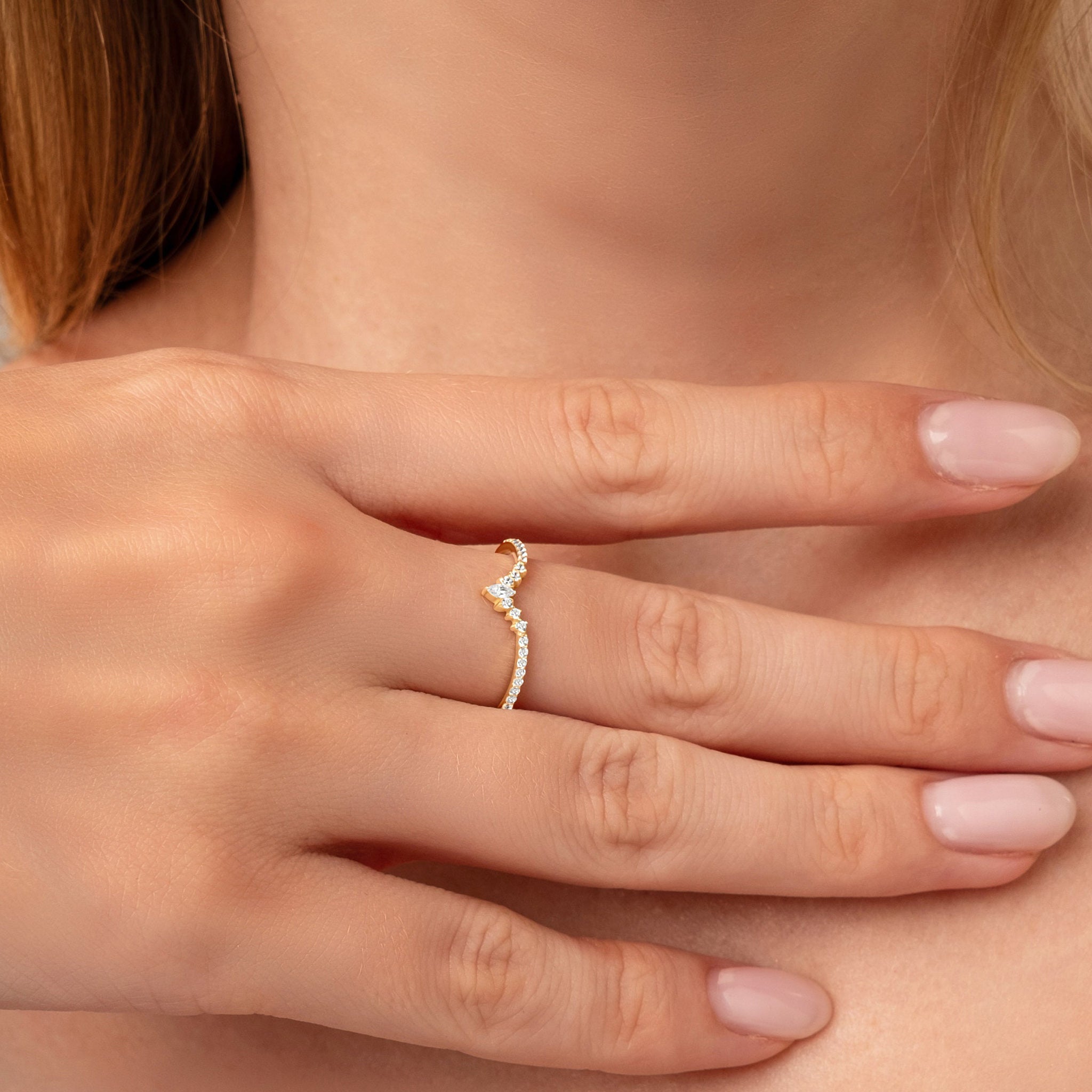 Minimalist Chevron Band with Round Lab Grown Diamonds