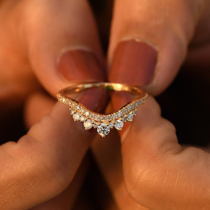 Vintage Style Chevron Curve Diamond Wedding Band