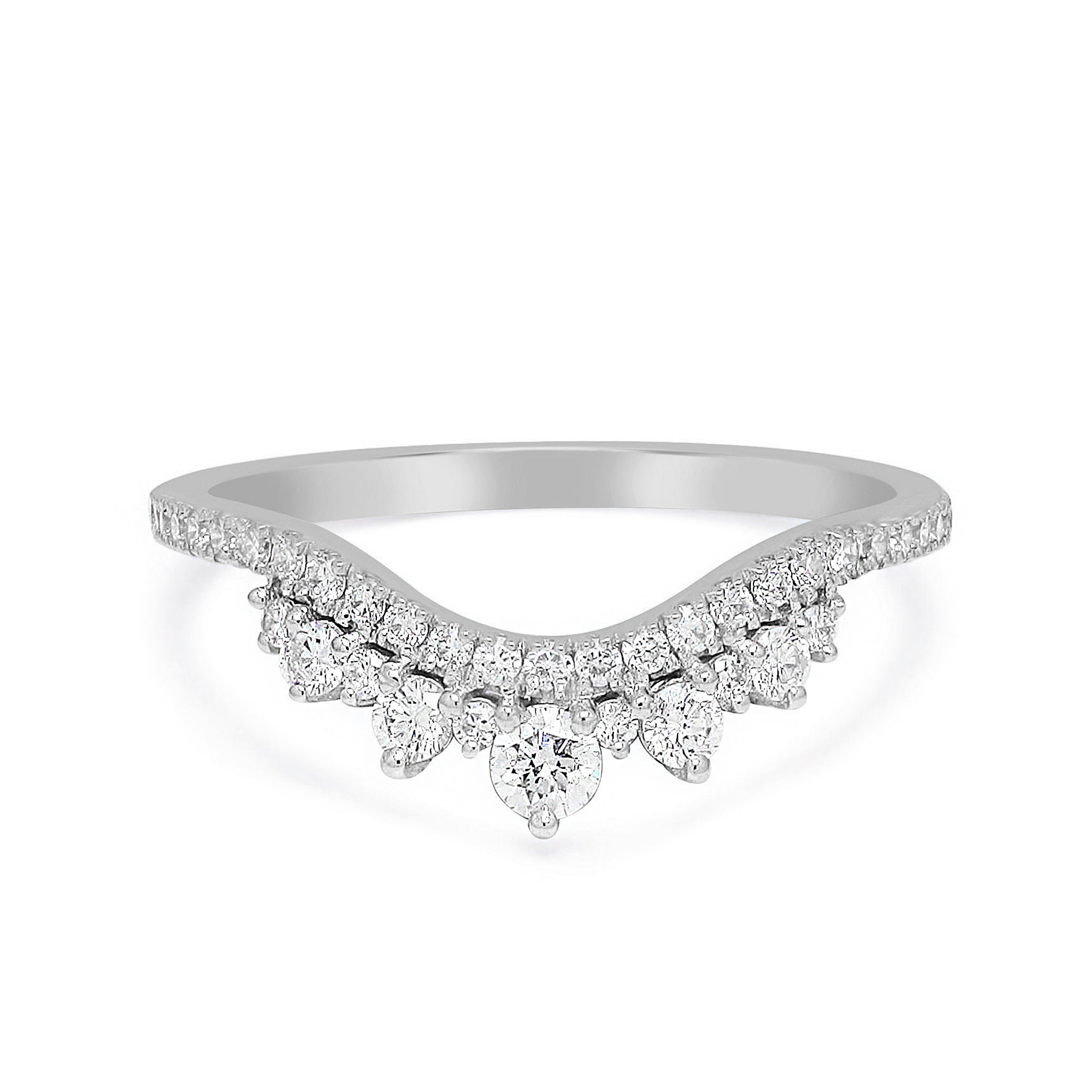 Vintage Style Chevron Curve Diamond Wedding Band