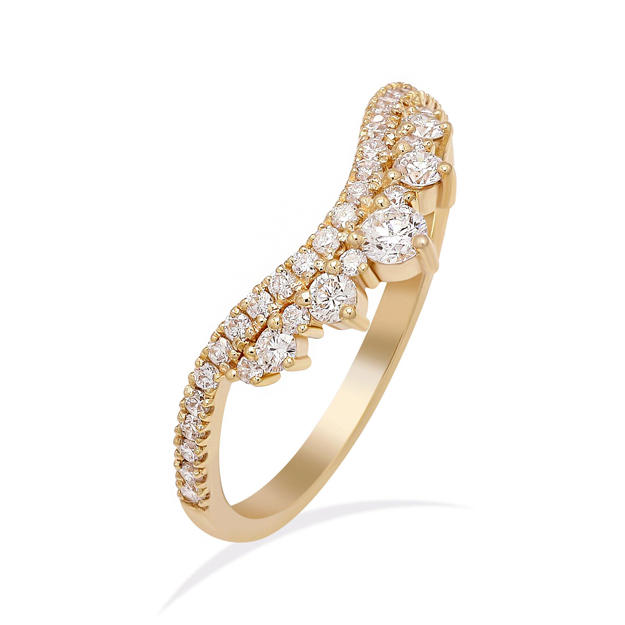 Vintage Style Chevron Curve Diamond Wedding Band