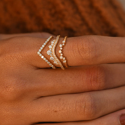 Vintage Style Chevron Curve Diamond Wedding Band