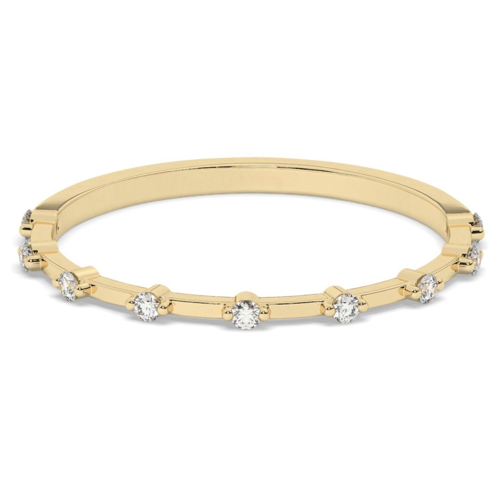 Diamond Wedding Band - Minimalist in yellow gold with round pavé-set lab diamonds spaced evenly on a slender band, ideal for stacking or solo wear.