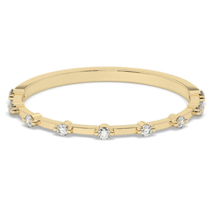 Diamond Wedding Band - Minimalist in yellow gold with round pavé-set lab diamonds spaced evenly on a slender band, ideal for stacking or solo wear.