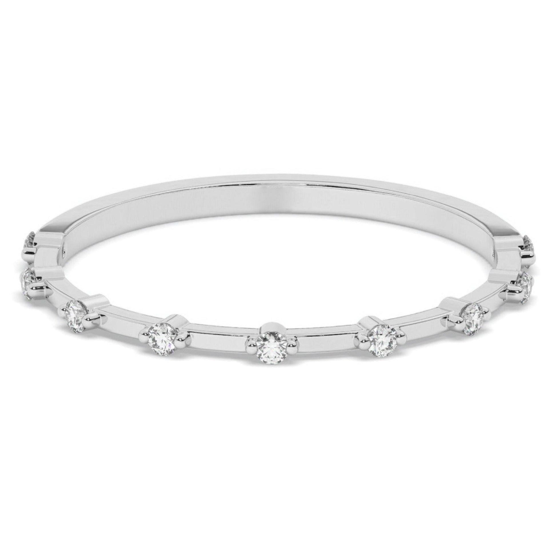 Diamond Wedding Band - Minimalist in white gold with round lab-grown diamonds in a pavé setting, offering a sleek and elegant wedding ring option.