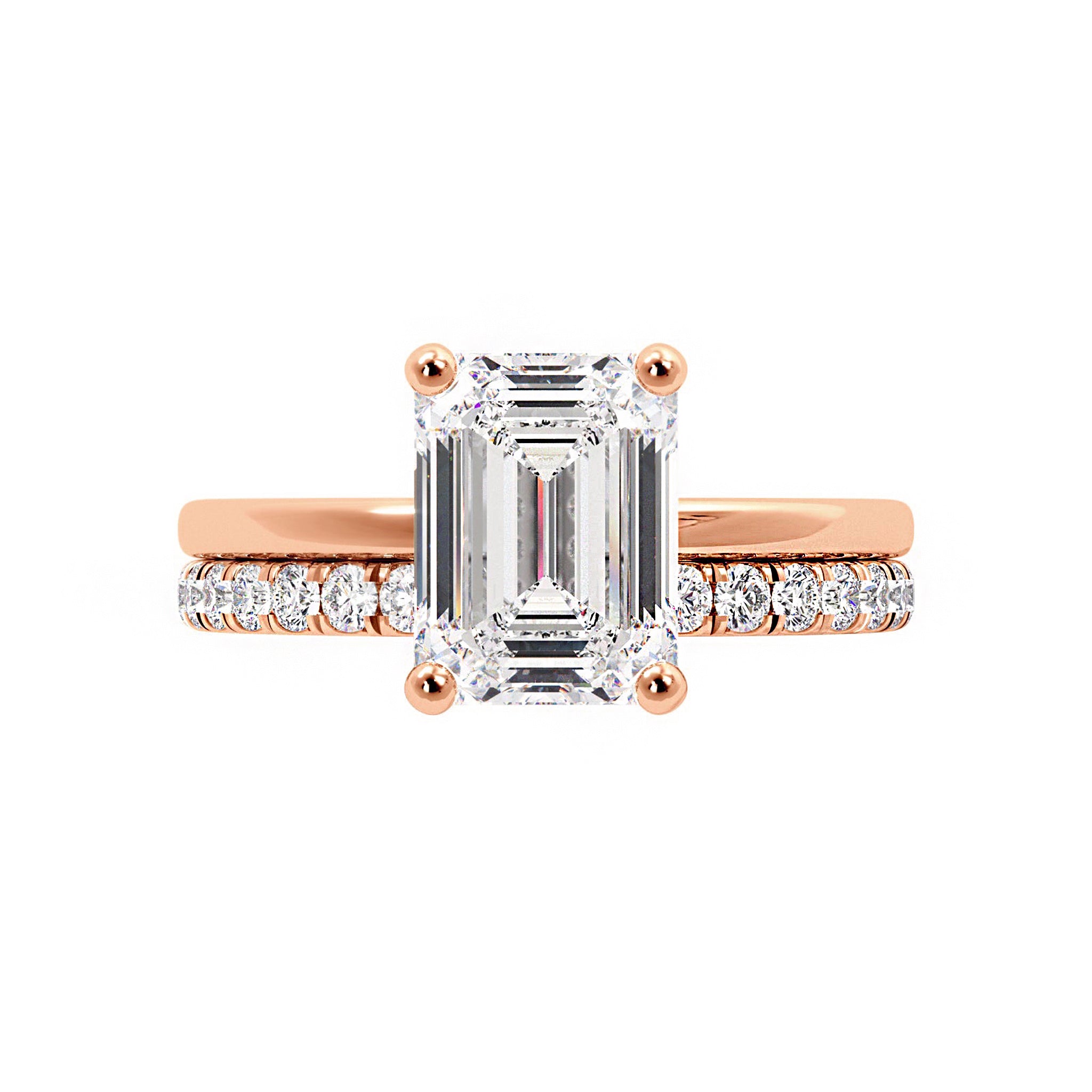 Emerald Cut Moissanite Hidden Halo Bridal Set